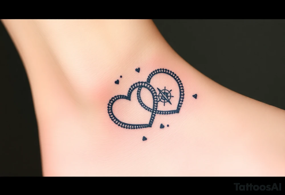 wedding rings tattoo with hearts and compass tattoo idea