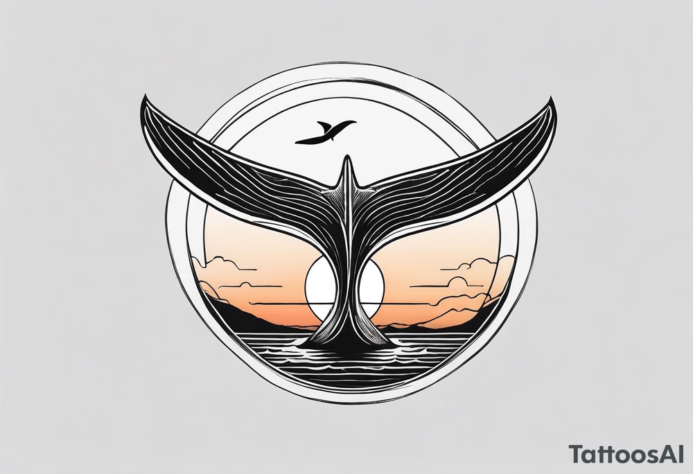 Dainty and delicate whale tail in sunset tattoo idea