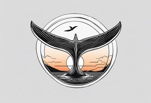 Dainty and delicate whale tail in sunset tattoo idea