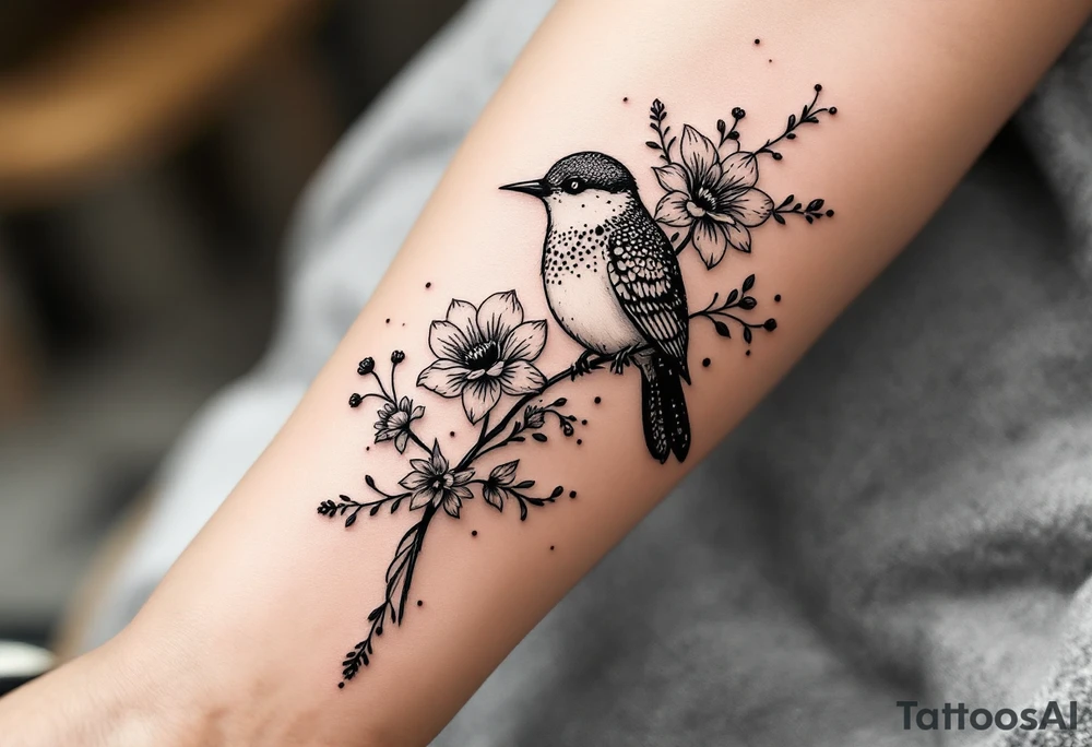 Bird with flowers tattoo idea