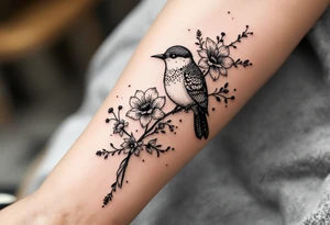 Bird with flowers tattoo idea