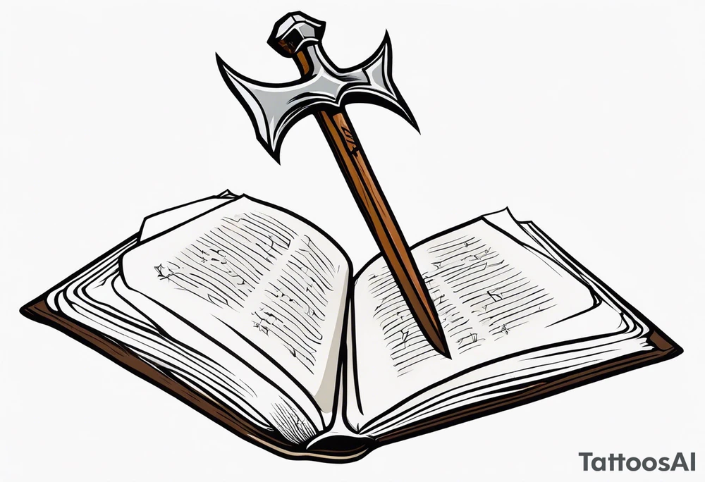 An opened bible with a battle Axe tattoo idea