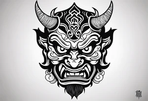 oni mask, dark, japanese,forearm, small tattoo idea