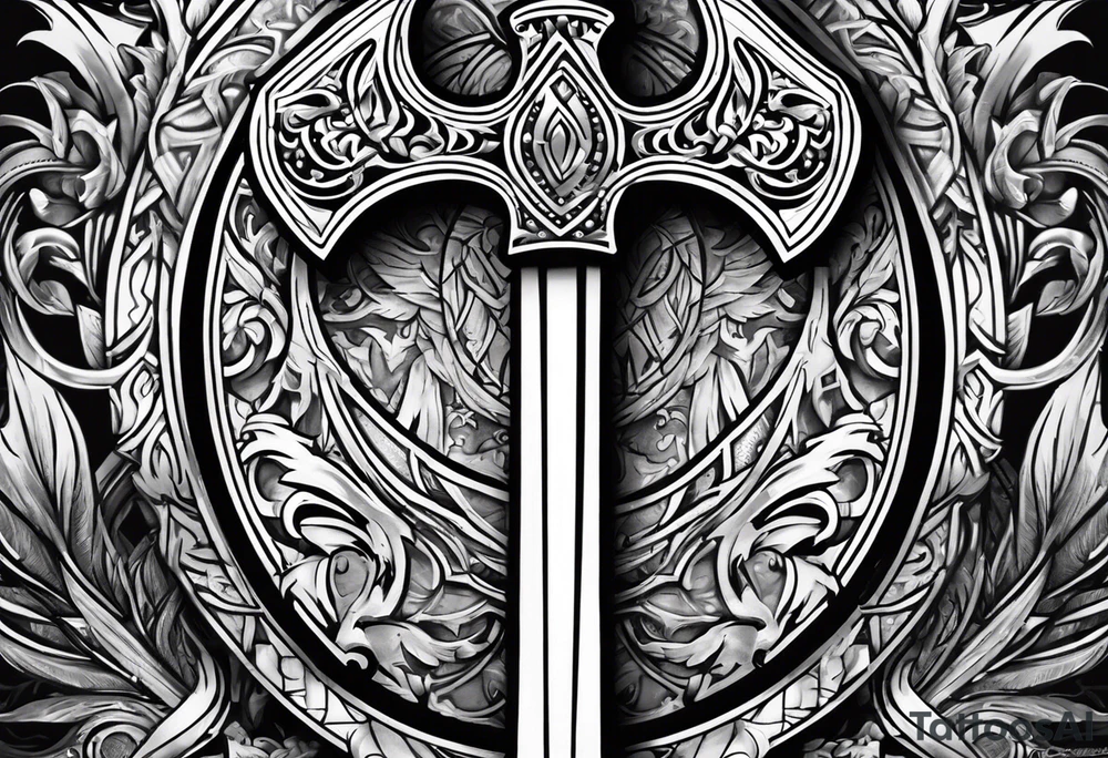 Valhalla sword shield axe armour tattoo idea