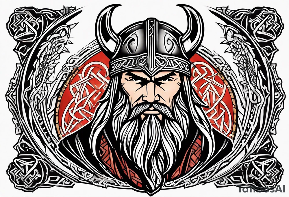 Thor with Viking runes in the background as a vignette tattoo idea