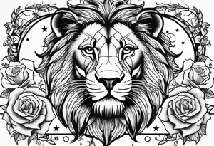 Lion with roses & spiders with stars tattoo idea