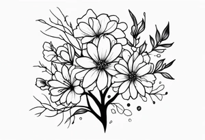 A black and white small damaged neuron with color florals tattoo idea
