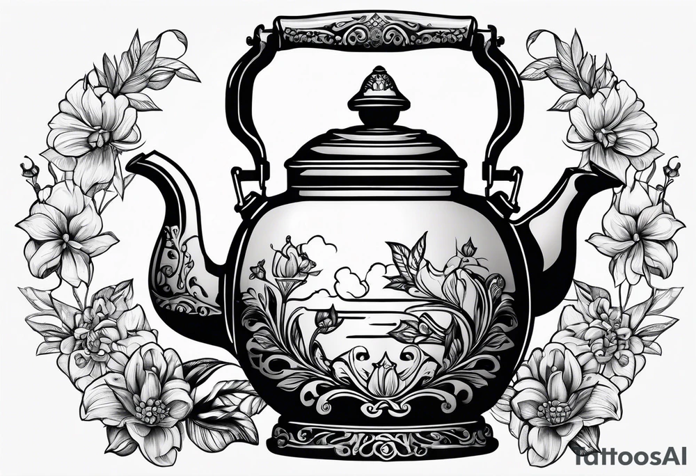 vintage tea kettle tattoo idea