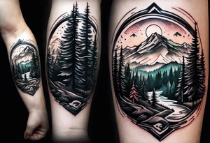 forest mountain forearm tattoo idea