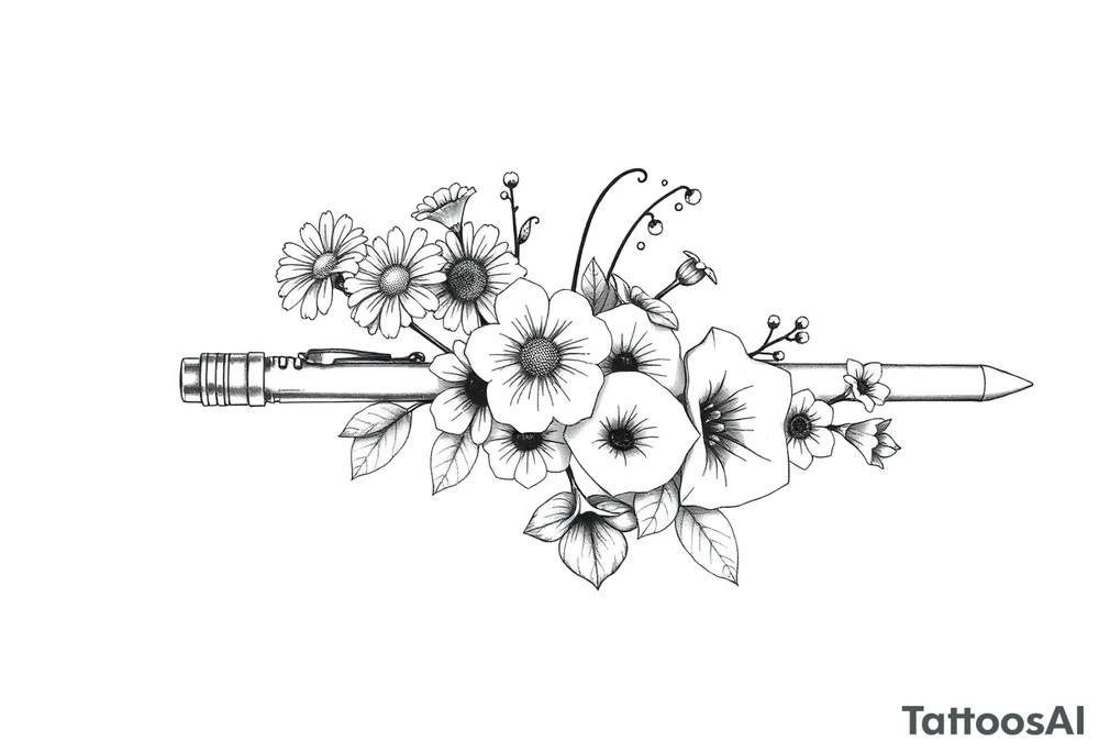 Lightsaber containing daisies, lily of the valley, and morning glories tattoo idea