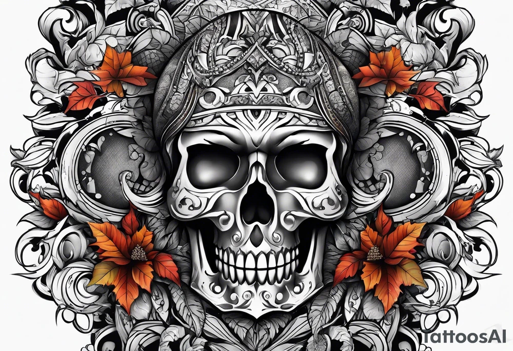 knee tattoo in fall color masculine tattoo idea
