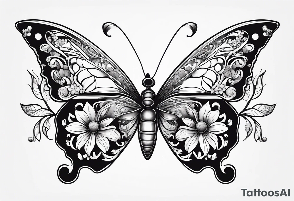 Butterfly on a string of flowers tattoo idea