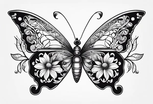 Butterfly on a string of flowers tattoo idea