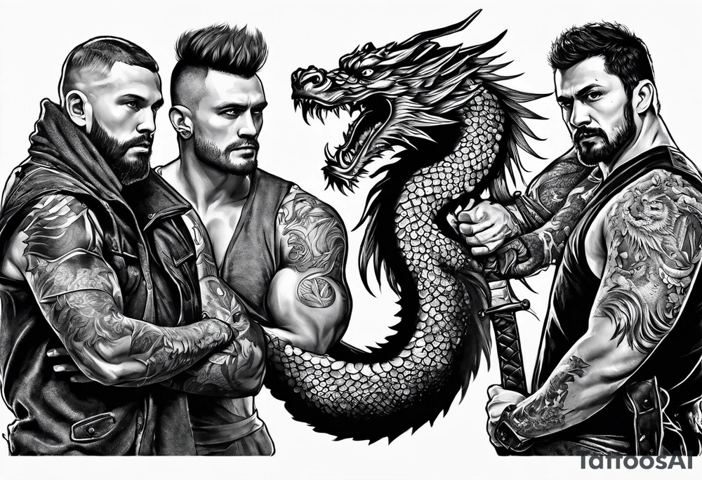 Three Russian heroes fighting a dragon tattoo idea