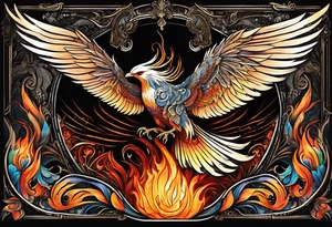 russian firebird in-flight with very long fancy tail "Isaiah 43: 18-19" tattoo idea