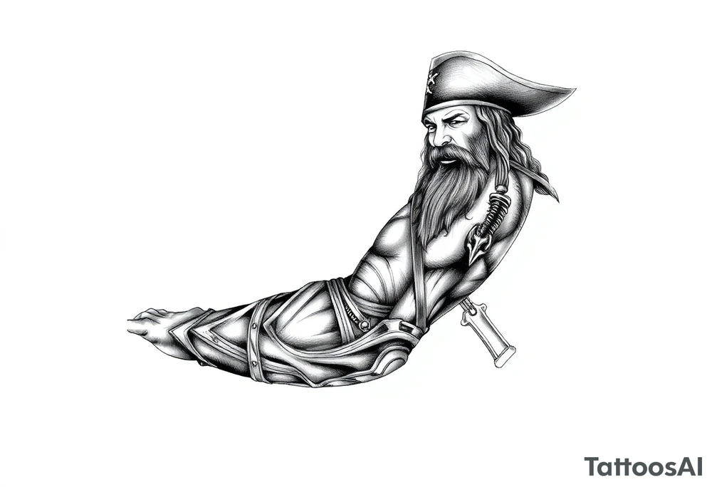 Blackbeard pirate theme sleeve tattoo idea