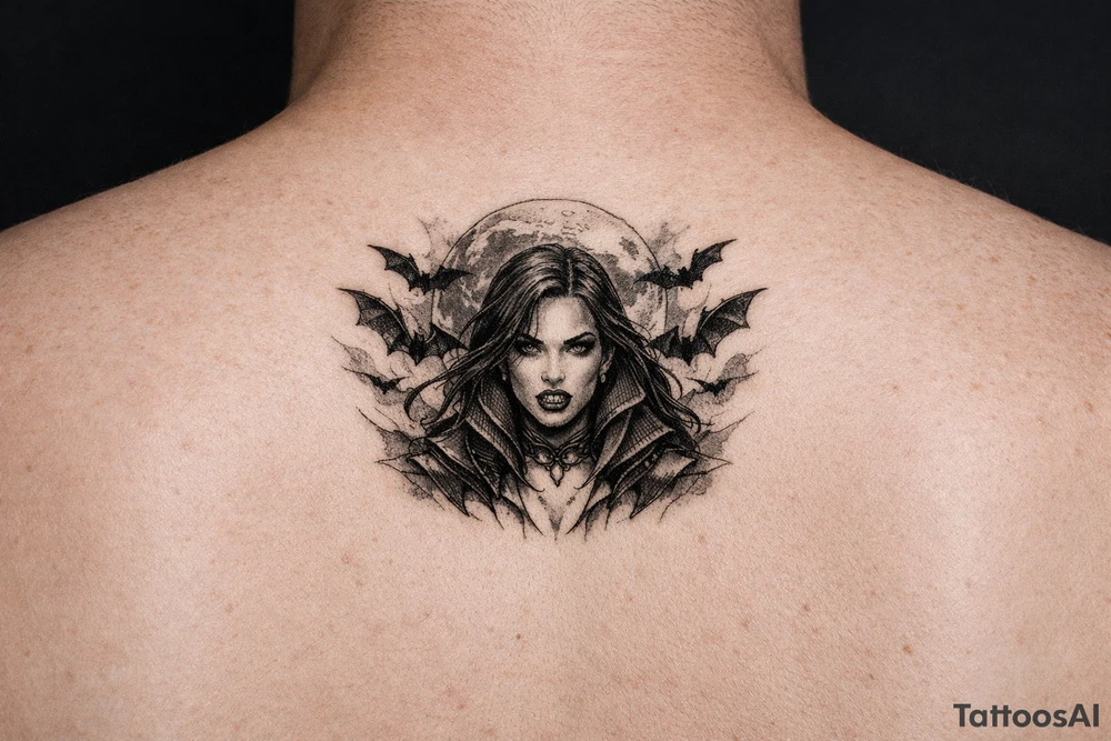 female vampire,bats,full moon. tattoo idea
