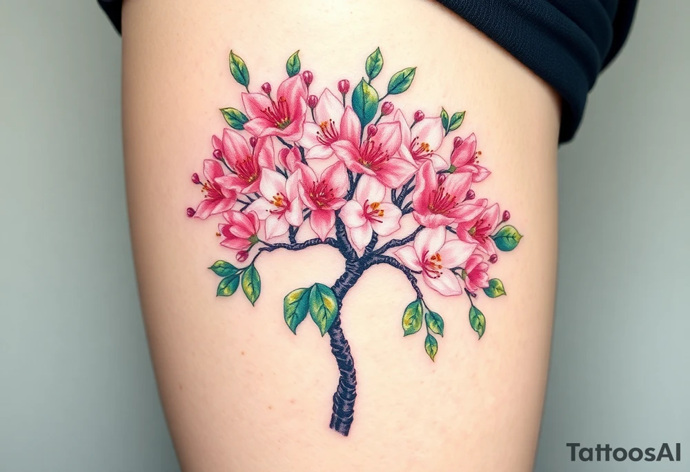 Flowering hawthorne tree tattoo idea
