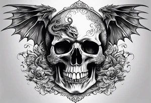 Flying fiery skull with encircling dragon tattoo idea