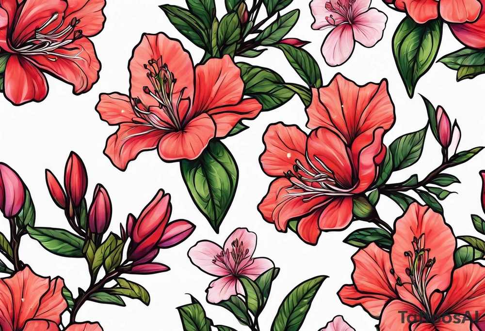 2 azalea flowers with branch tattoo idea