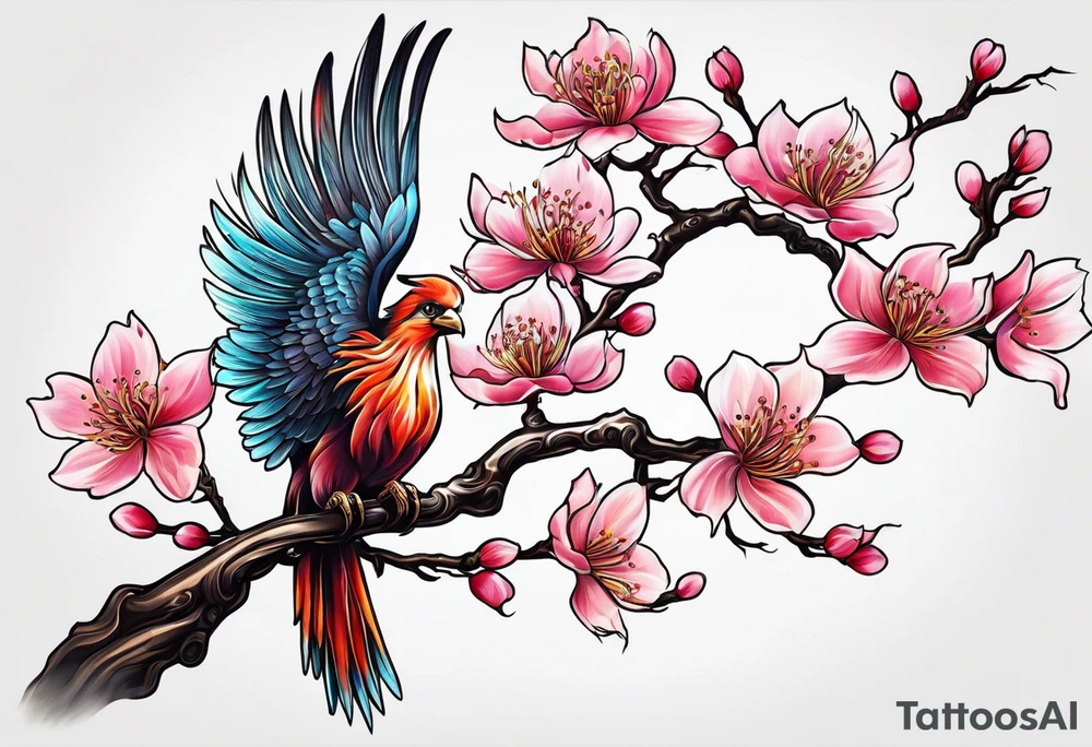 Sakura branch, phoenix, flight, freedom tattoo idea