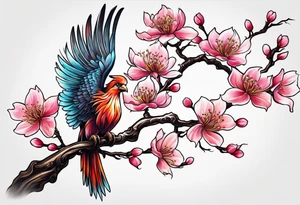 Sakura branch, phoenix, flight, freedom tattoo idea