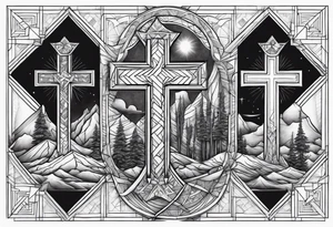 Calvary three crosses geometric tattoo idea