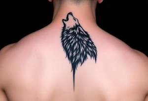 lone wolf howling at full moon with northern lights backdrop tattoo idea
