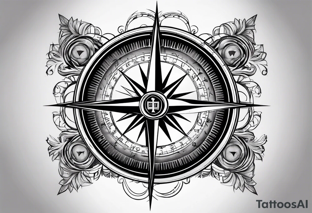 holy cross inside a compass tattoo idea