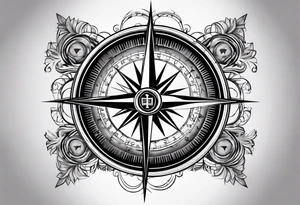 holy cross inside a compass tattoo idea