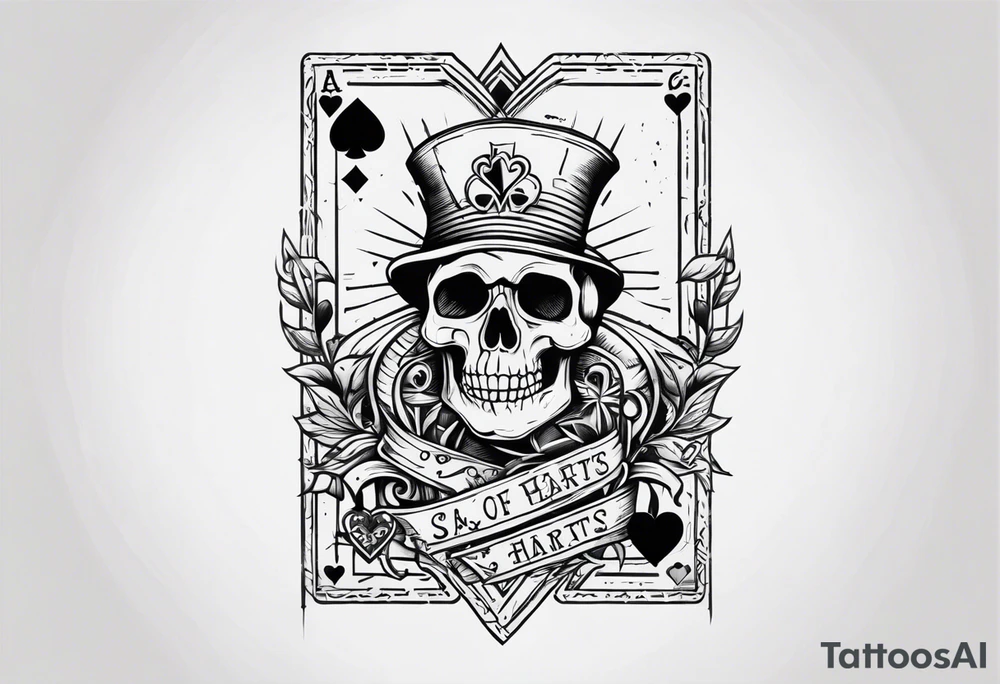 Skeleton stabbing ace of hearts tattoo idea