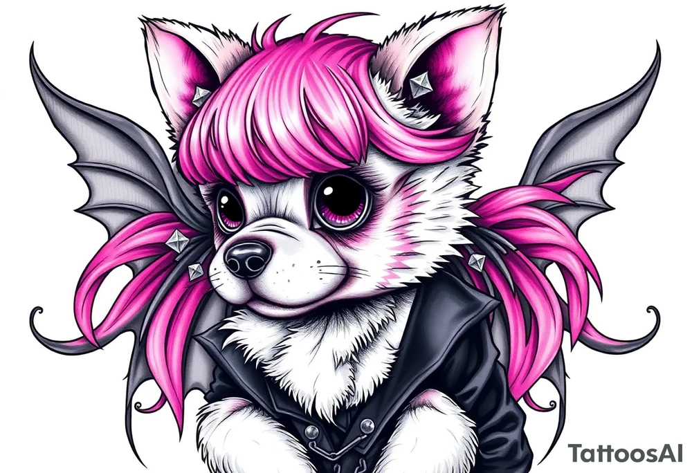 hot goth furry puppy girl with piercings on face and big boobs and big butt with black outfit on with pink hair tattoo idea