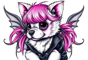 hot goth furry puppy girl with piercings on face and big boobs and big butt with black outfit on with pink hair tattoo idea