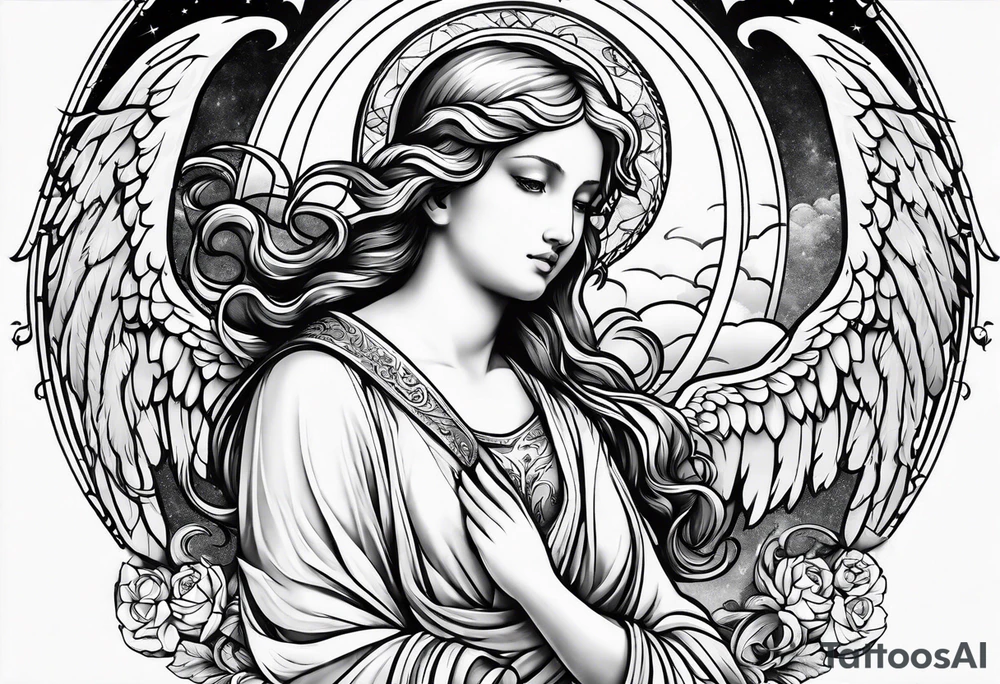 Religious sleeve angels clouds heaven tattoo idea