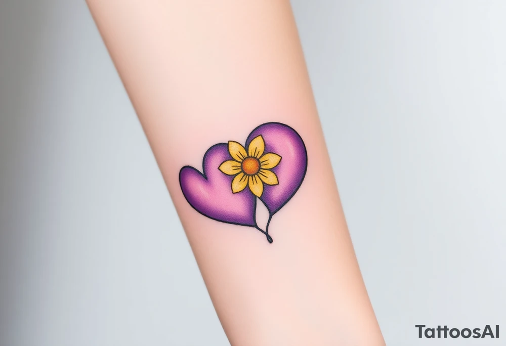 simple with Purple Hearts with yellow daisy. tattoo idea