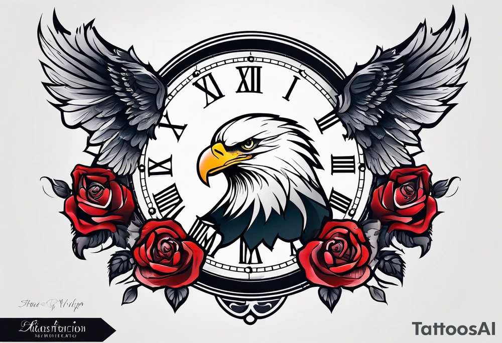 eagle, rose, clock , love tattoo idea