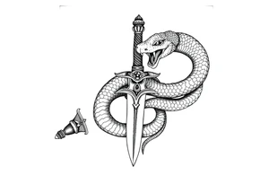 mystical snake coiled around an ancient dagger with jeweled hilt tattoo idea