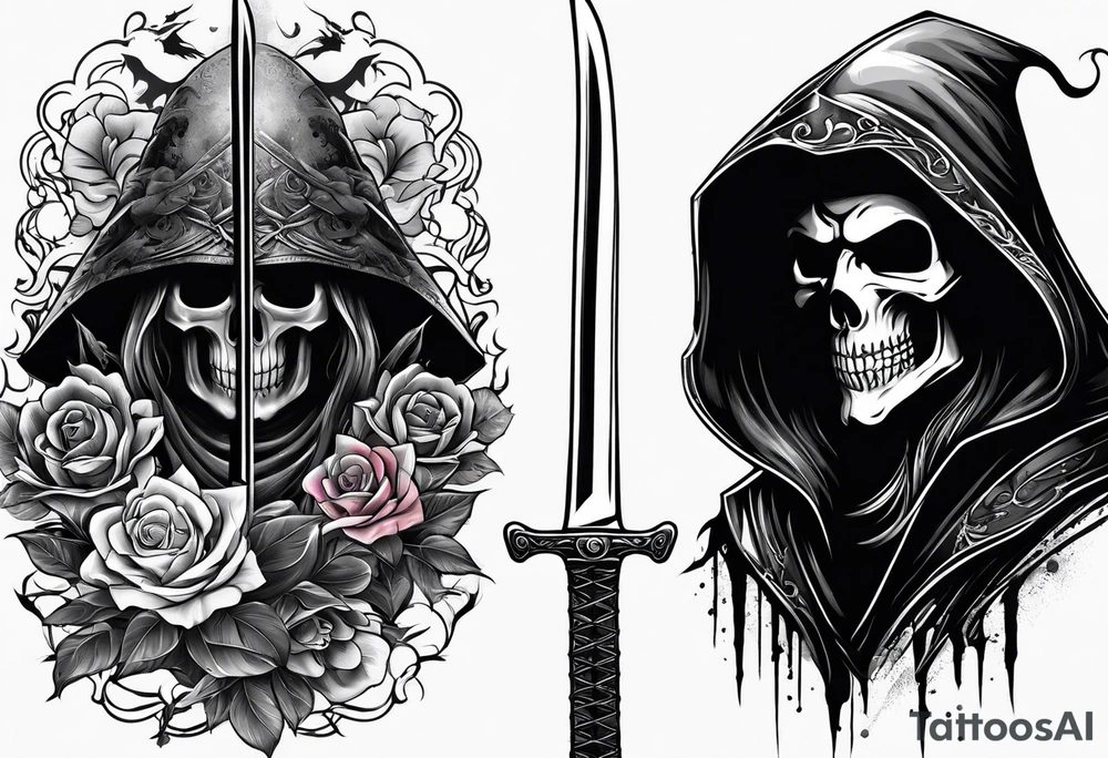 Katana and grim reaper tattoo idea