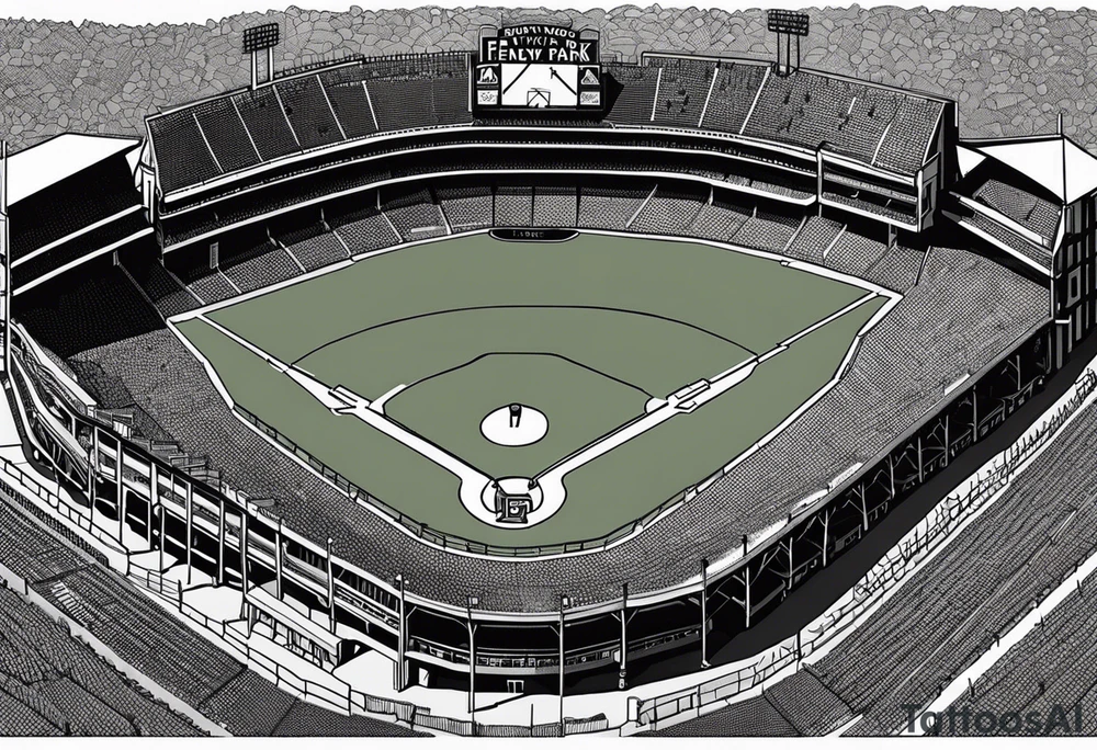 Fenway park walls outline with dog print centered in the middle of the infield tattoo idea