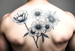 Poppy, chrysanthemum and daisy shoulder tatoo for women tattoo idea
