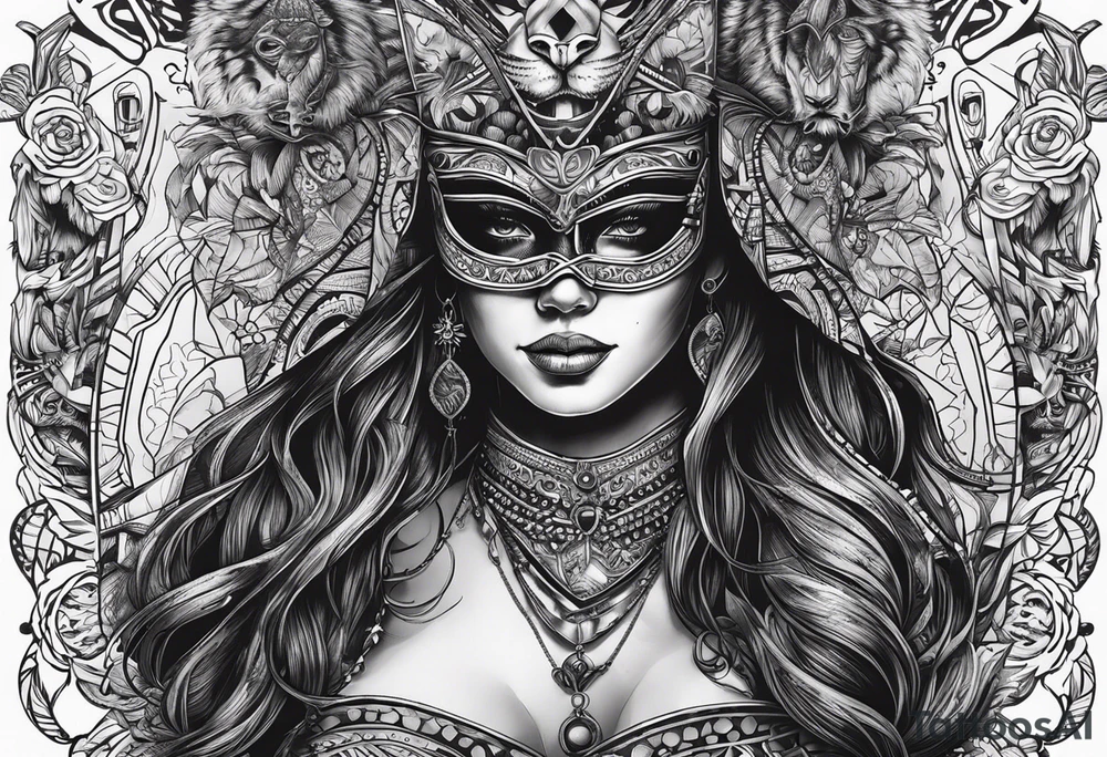 una maschera che piange e una che ride con una scritta simile now very later tattoo idea