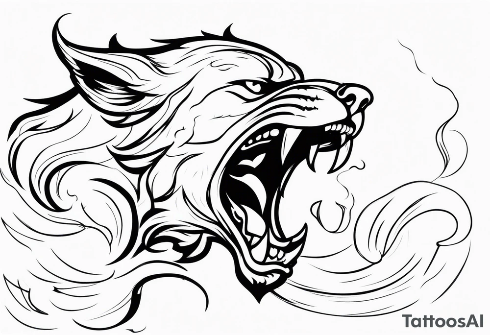shadow beast with mouth open and smoke coming out tattoo idea