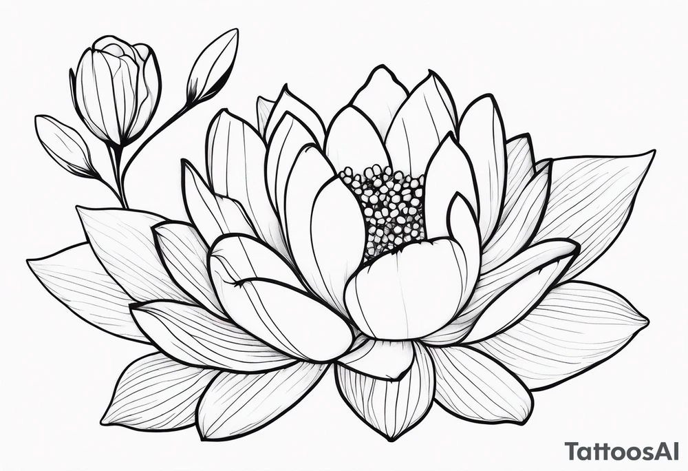 Thin line lotus dogwood lily of the valley and peony tattoo idea