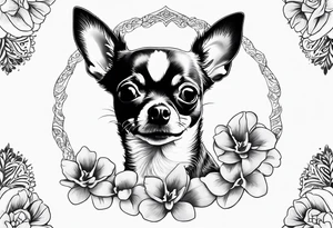 Portrait of chihuahua dog with paw print and phrase “loving you changed my life, losing you did the same.” tattoo idea