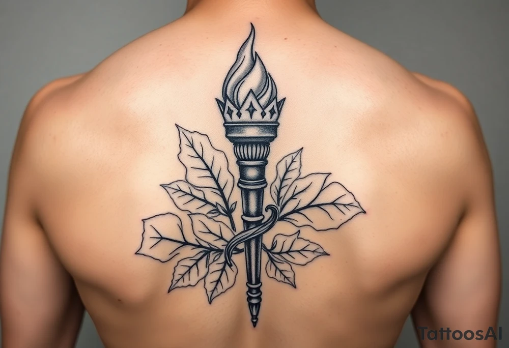 Leadership torch with a background of fig leaves tattoo idea