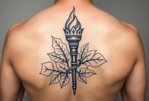 Leadership torch with a background of fig leaves tattoo idea