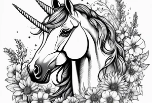 Unicorn and wildflowers half sleeve tattoo idea