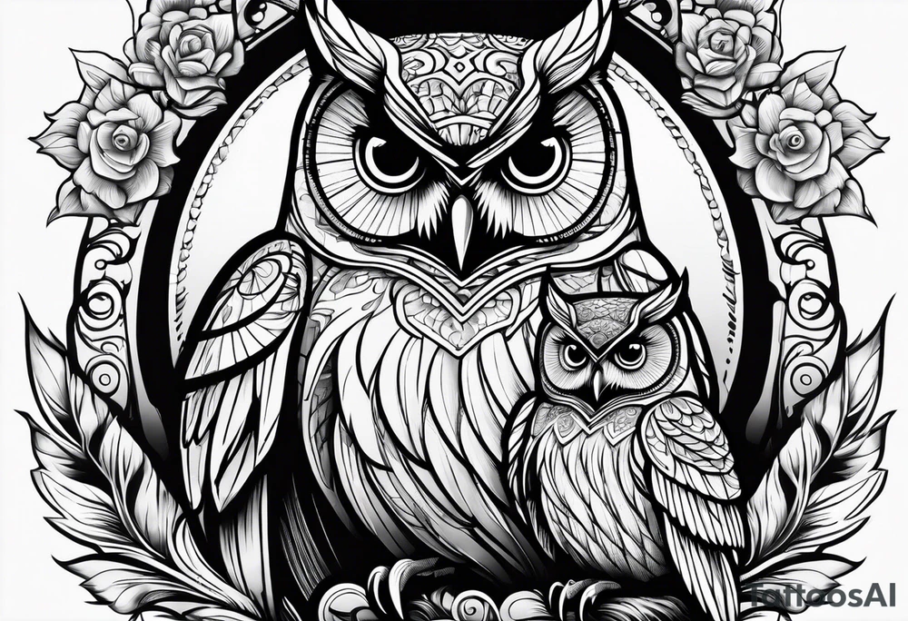 Mom and baby owl tattoo idea
