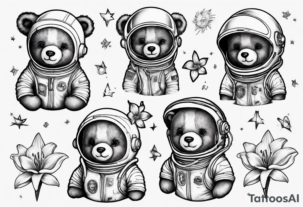 Teddy bear astronaut Lily tattoo idea