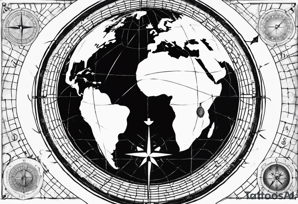 the earth on a grid with a small compass compass tattoo idea the earth on a grid with a small compass compass tattoo idea